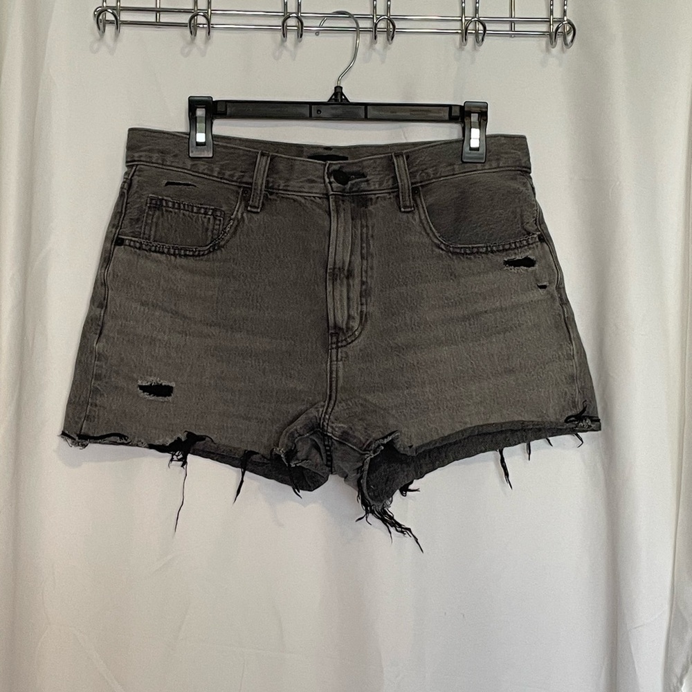 Uniolo Jeans/ Black jean shorts distressed high waist.​​​​​​​​​